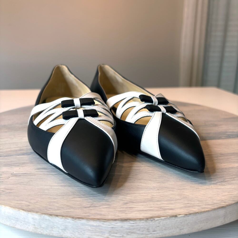 Sarah Flint Kim Black White Pointed Toe Ballet Flats Leather Shoes EU 41 US 11 - Picture 5 of 11